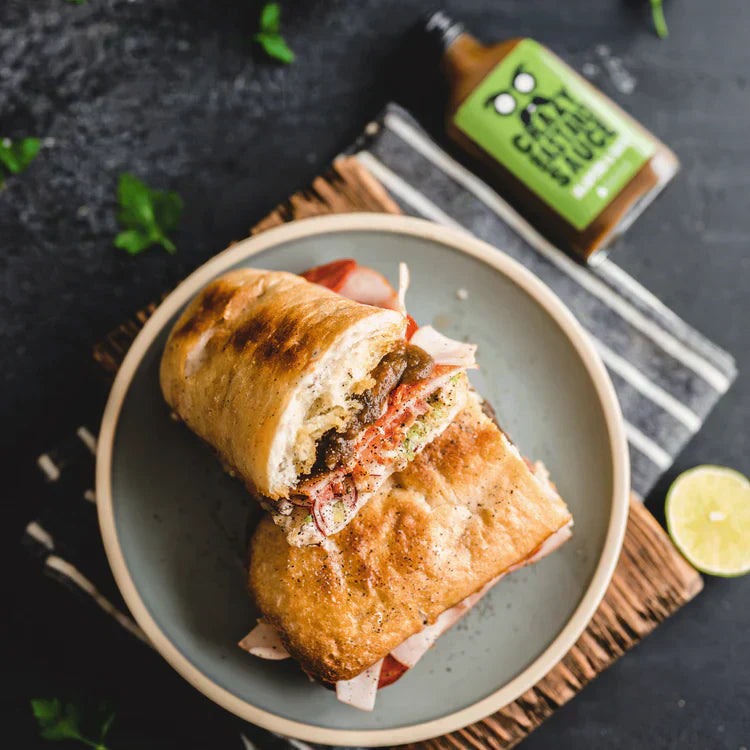 Italian Ciabatta Sandwich with Crazy Basterd jalapeno & Date Hotsauce
